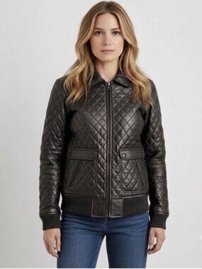 Corpus Black Lambskin Quilted Leather Jacket - Small